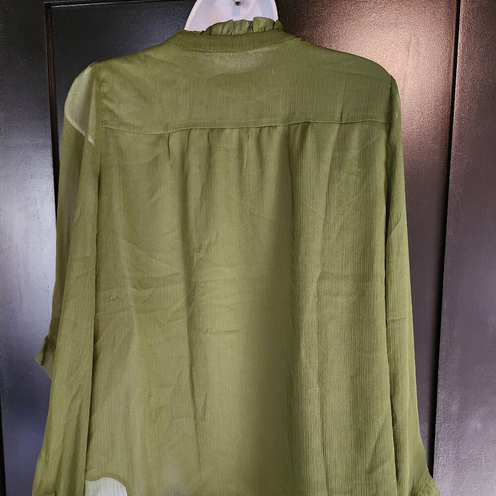 LOFT Olive Green Ruffle Blouse - Picture 2 of 4